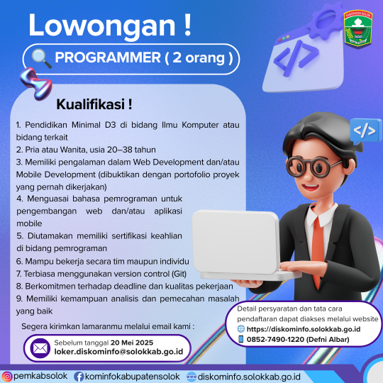 Pengumuman Rekrutmen Tenaga IT Programmer Dinas Komunikasi dan Informatika Kabupaten Solok 2025